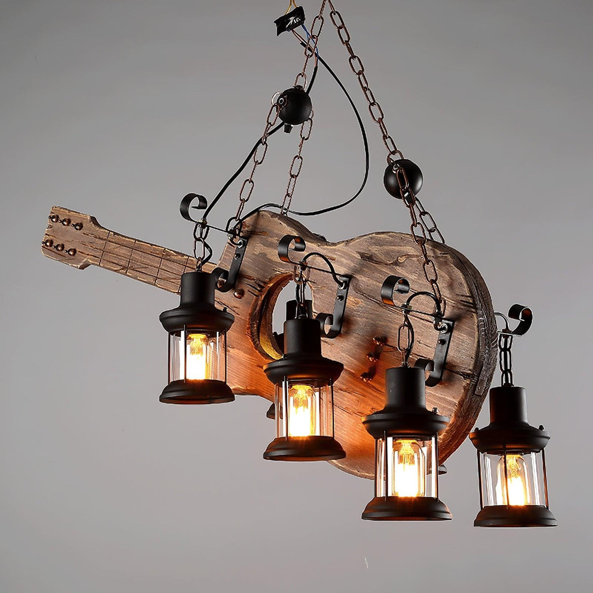 Elvisette Pendelleuchte Gitarrenform aus Holz im Vintage-Stil
