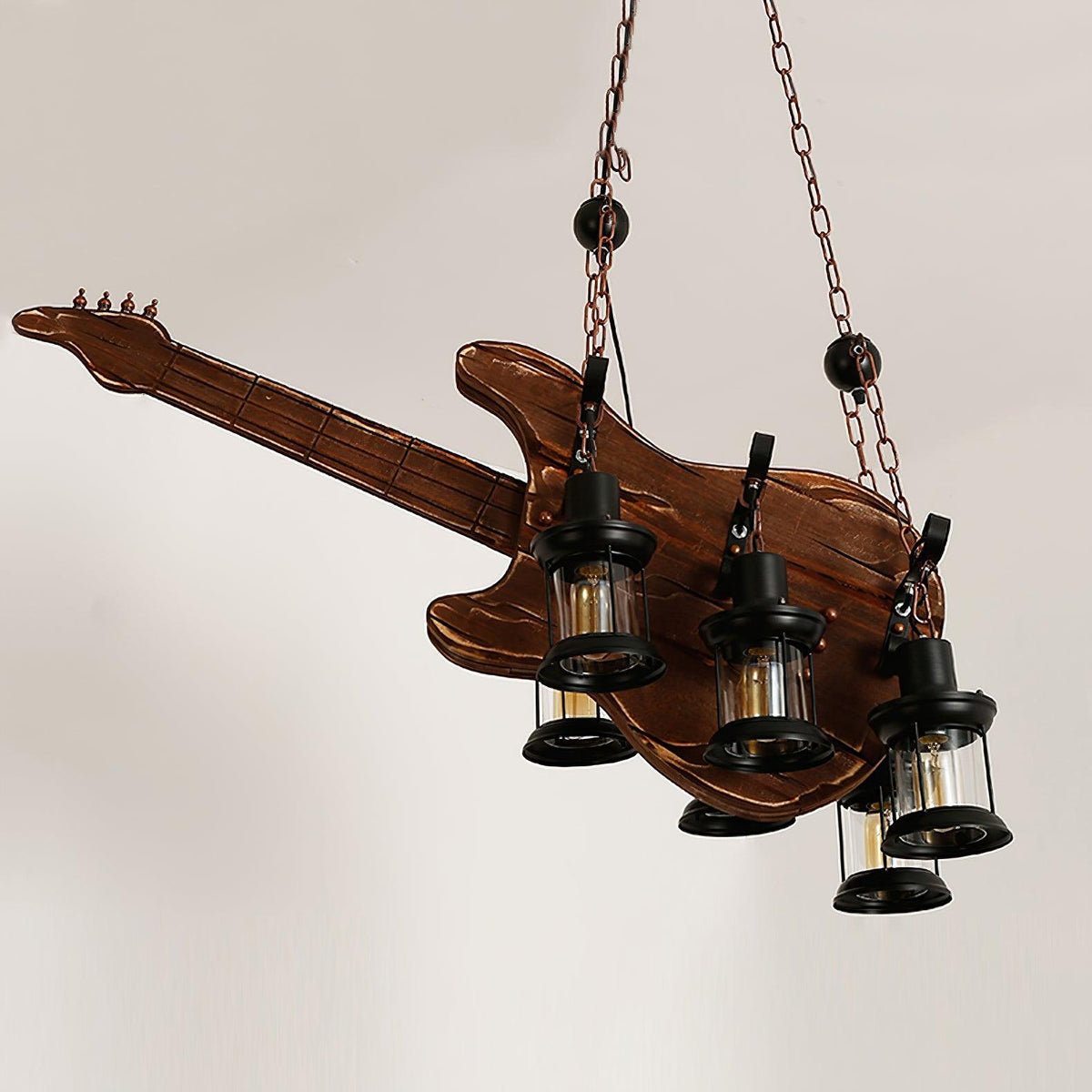 Elvisette Pendelleuchte Gitarrenform aus Holz im Vintage-Stil
