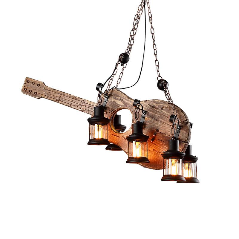 Elvisette Pendelleuchte Gitarrenform aus Holz im Vintage-Stil
