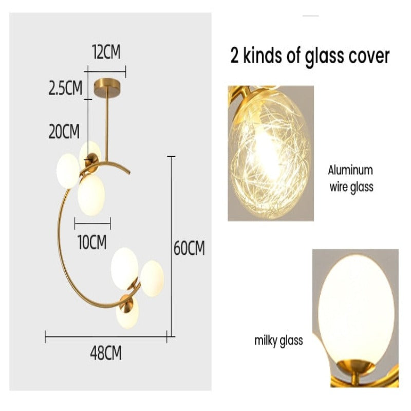 Valentina Moderne LED Deckenleuchte Esszimmer/Arbeitszimmer Gold Glas