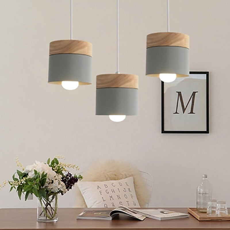 Aria Pendelleuchte Arisha Zylinder LED  Grau/Weiß/Gelb/Grün Wohnzimmer Holz
