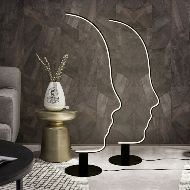 Arisha Minimalistisch   Stehlampe mit menschlichem Gesichtsprofil und Bogen Linear