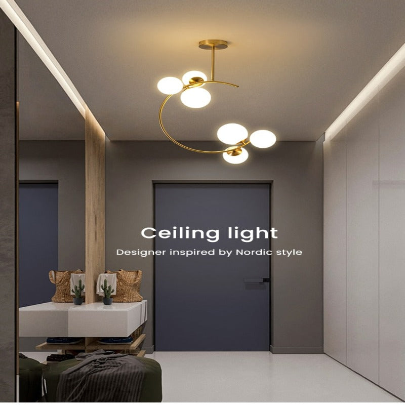 Valentina Moderne LED Deckenleuchte Esszimmer/Arbeitszimmer Gold Glas