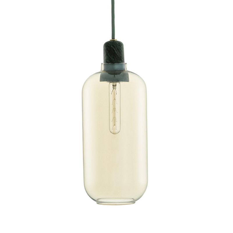 Valentina Designer Zylinder LED Pendelleuchte Bernstein/Rauchgrau Wohnzimmer Marmor/Glas