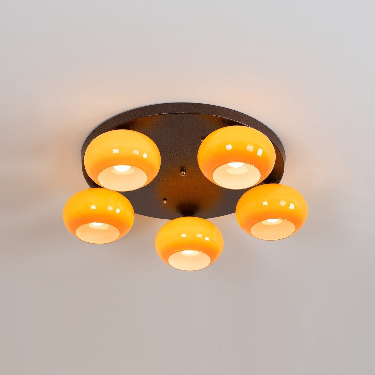Luno 5-Light Bernsteinfarbenes Glas flache Deckenleuchte