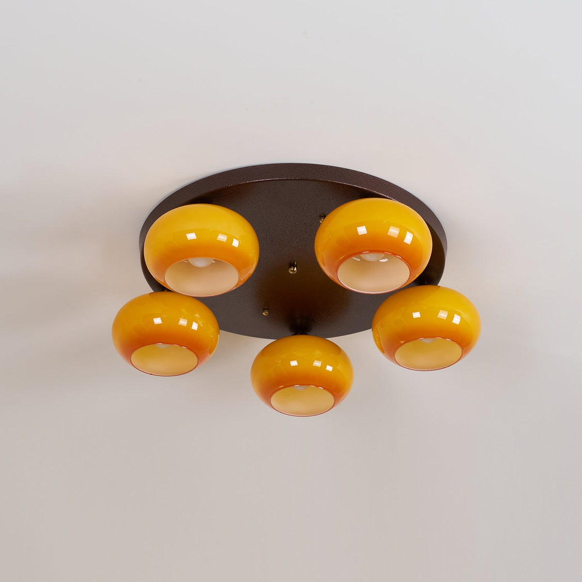 Luno 5-Light Bernsteinfarbenes Glas flache Deckenleuchte