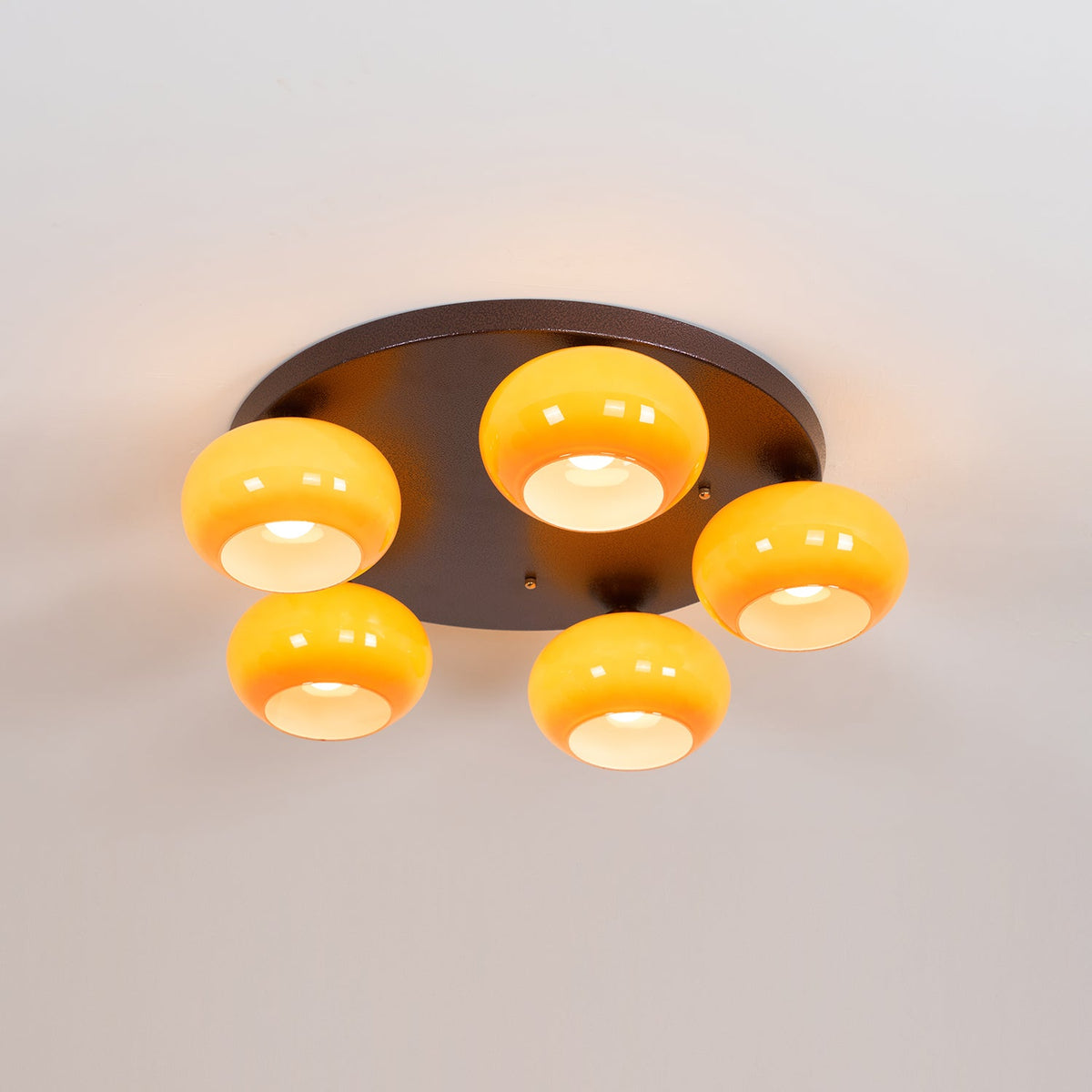 Luno 5-Light Bernsteinfarbenes Glas flache Deckenleuchte