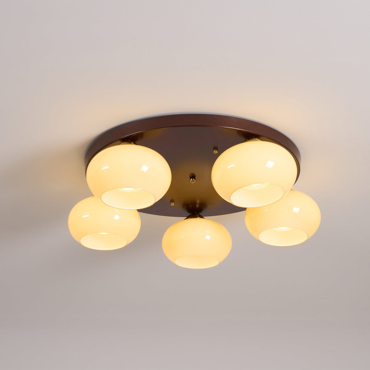 Luno 5-Light Bernsteinfarbenes Glas flache Deckenleuchte