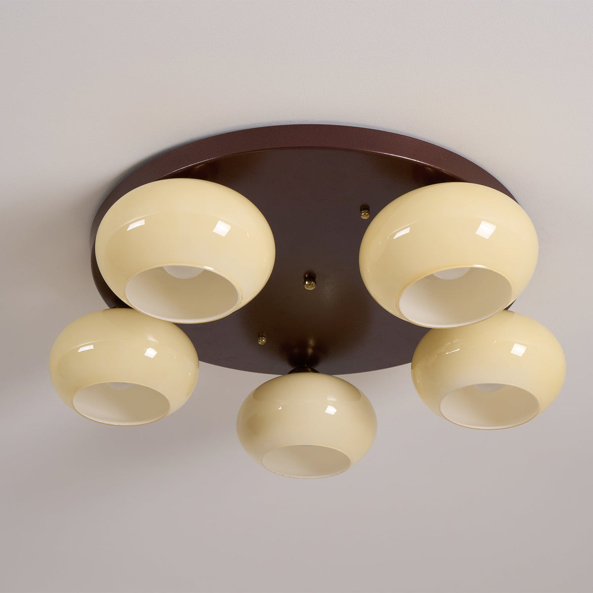 Luno 5-Light Bernsteinfarbenes Glas flache Deckenleuchte