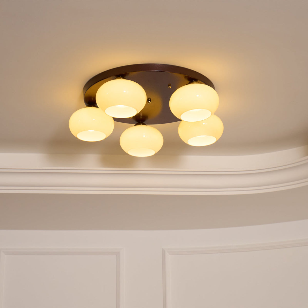 Luno 5-Light Bernsteinfarbenes Glas flache Deckenleuchte