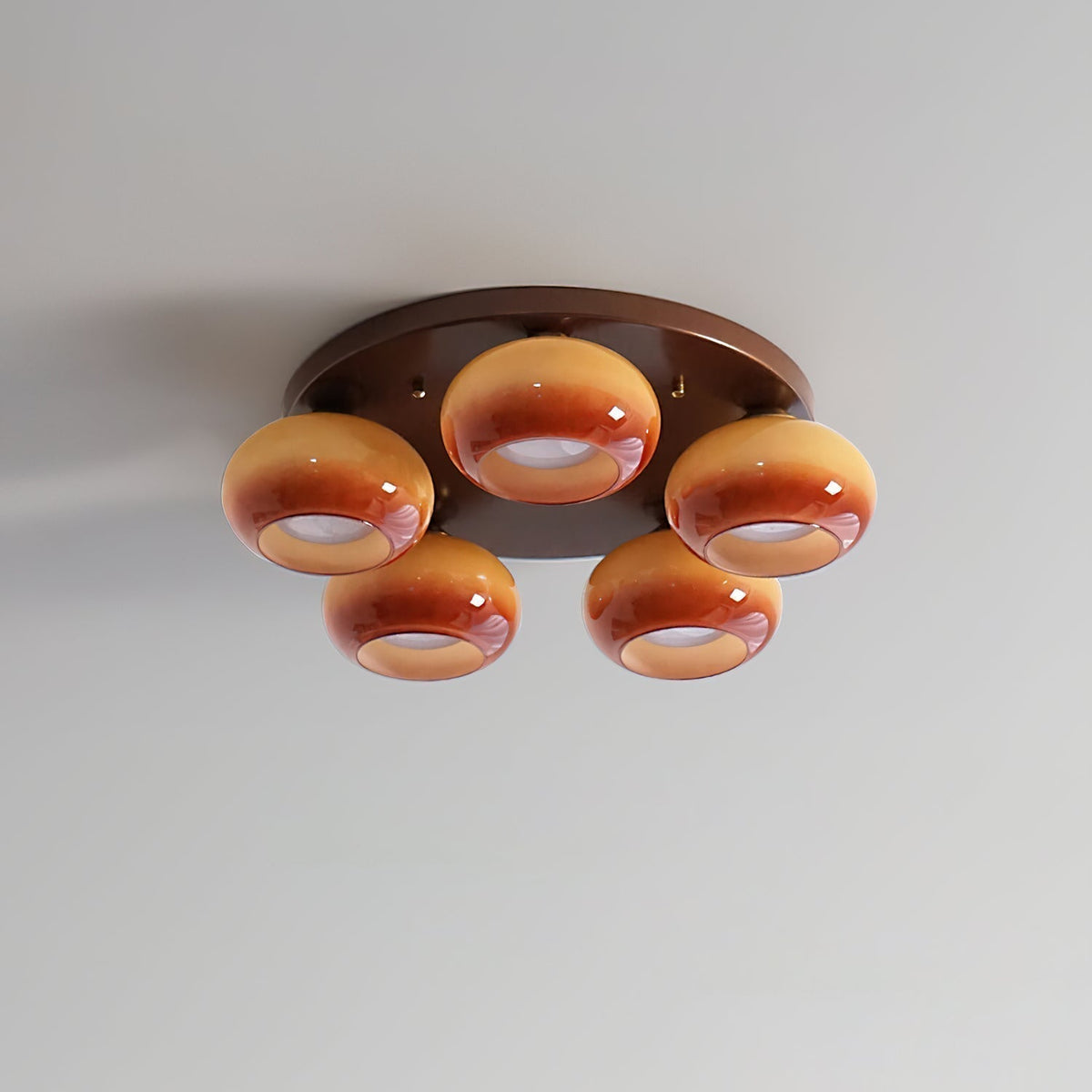 Luno 5-Light Bernsteinfarbenes Glas flache Deckenleuchte