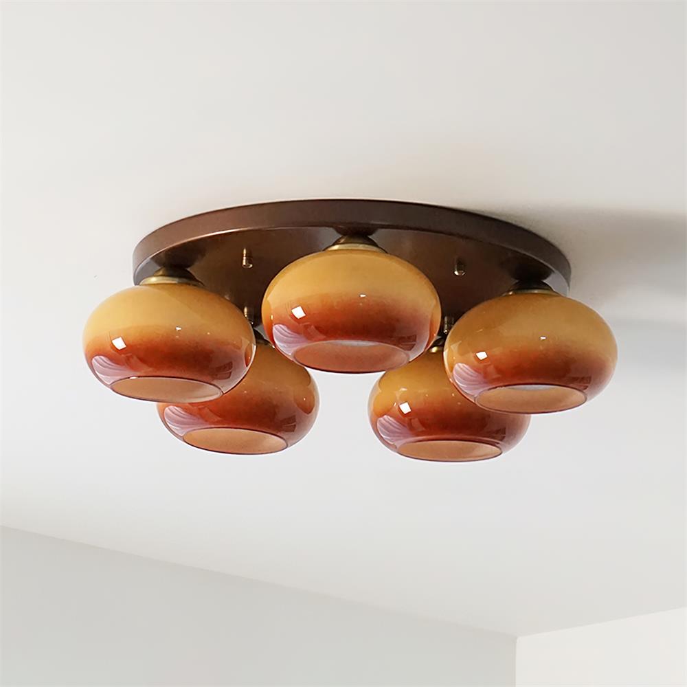 Luno 5-Light Bernsteinfarbenes Glas flache Deckenleuchte
