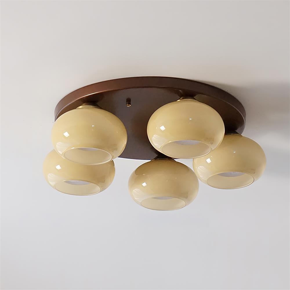 Luno 5-Light Bernsteinfarbenes Glas flache Deckenleuchte