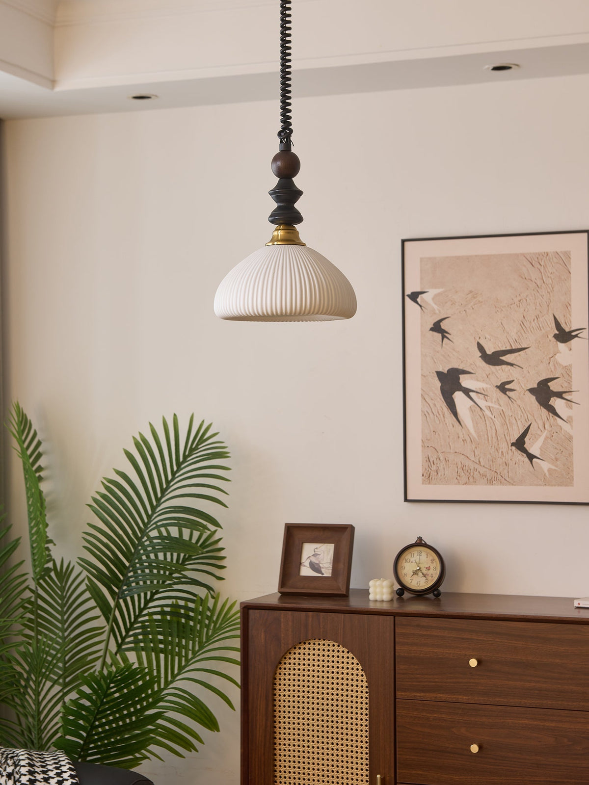 Halcyon zeitgenössische minimalistische Bogen-Holz-Pendelleuchte