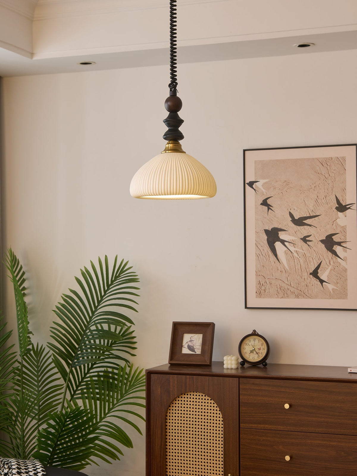 Halcyon zeitgenössische minimalistische Bogen-Holz-Pendelleuchte