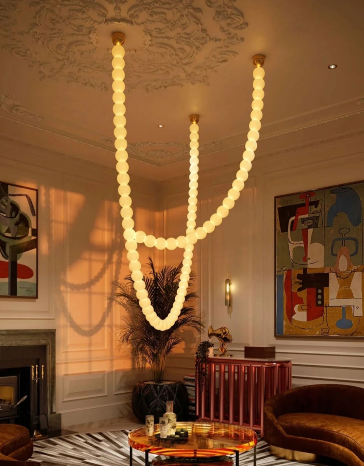 PearlCascade Kronleuchter aus Glas mit Kugeln