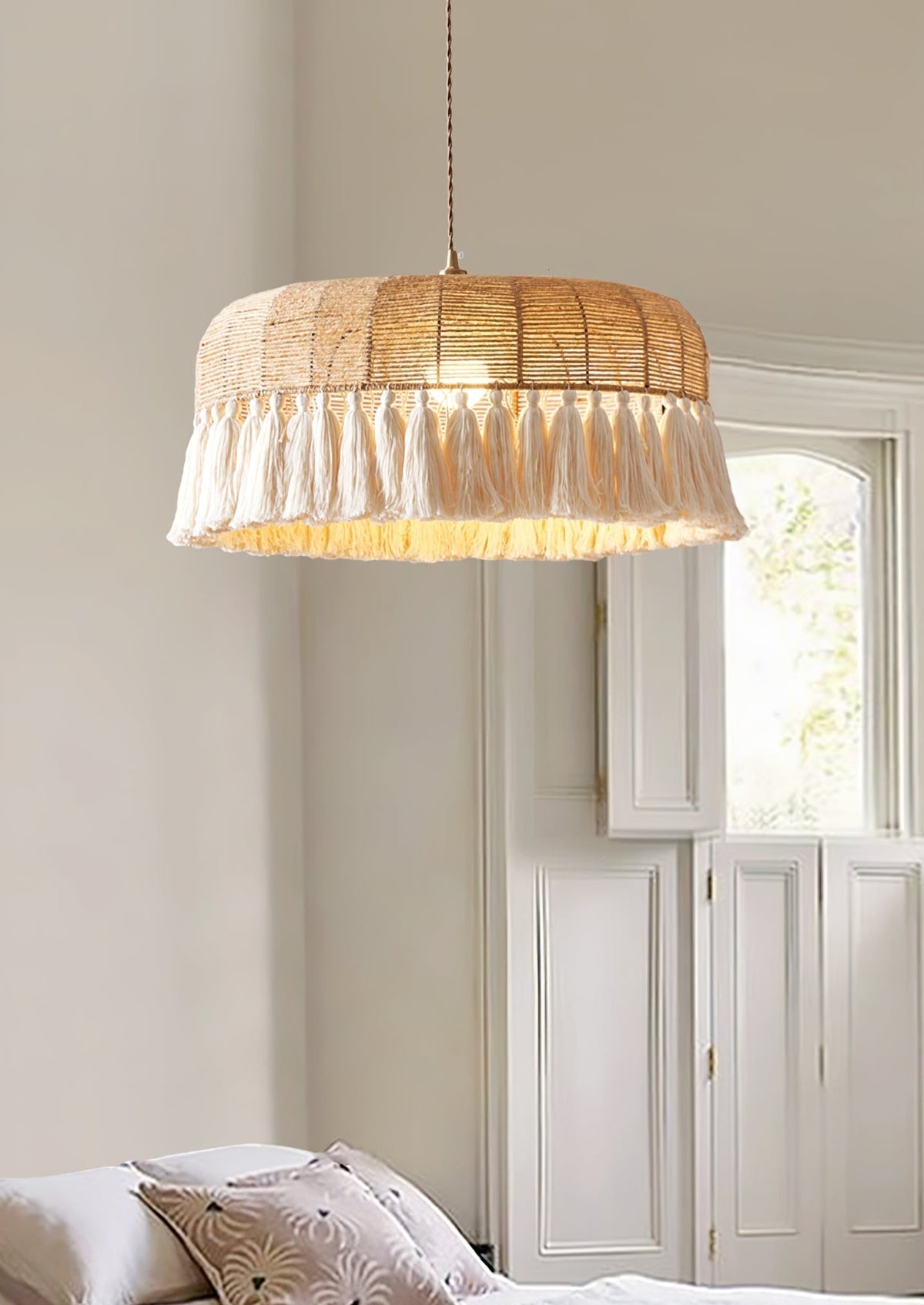 Boho Handgewebte Jute-Pendelleuchte