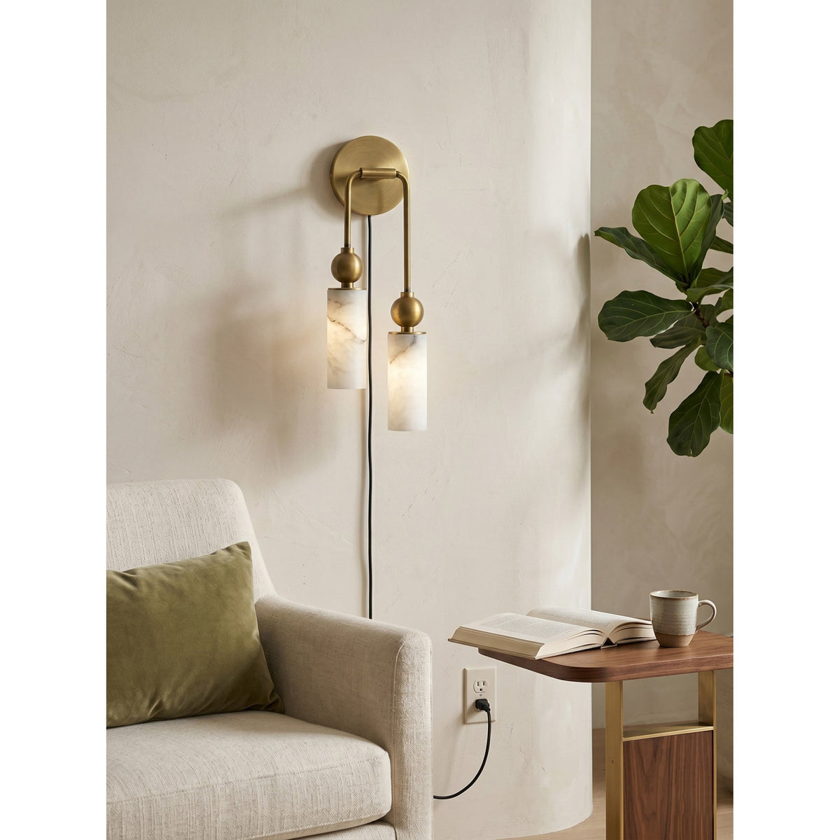 Eiraina Alabaster Wandleuchte mit Stecker