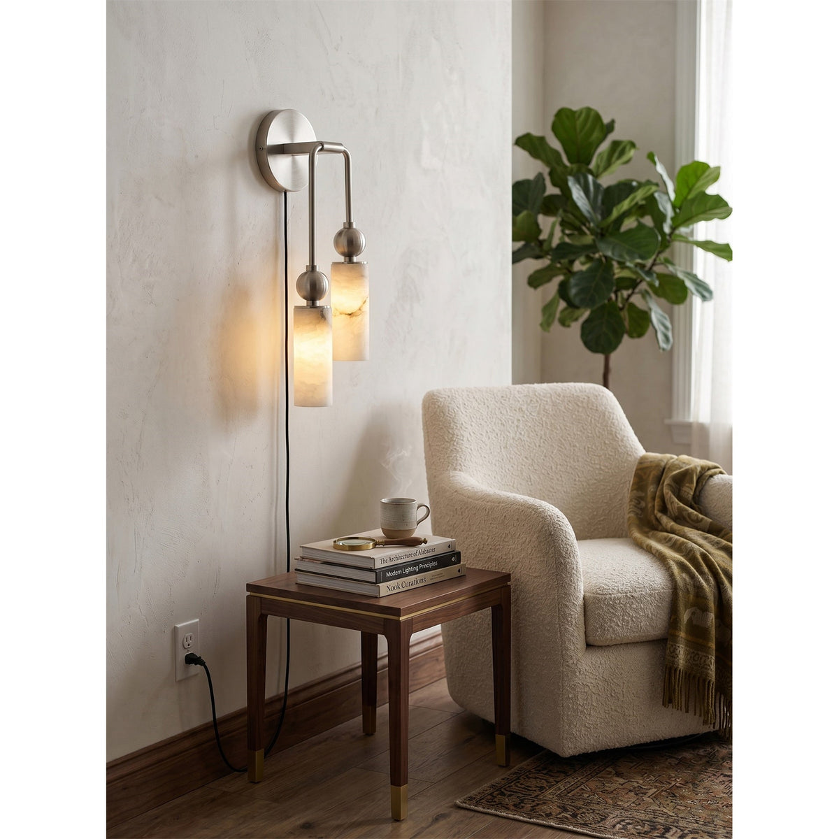 Eiraina Alabaster Wandleuchte mit Stecker