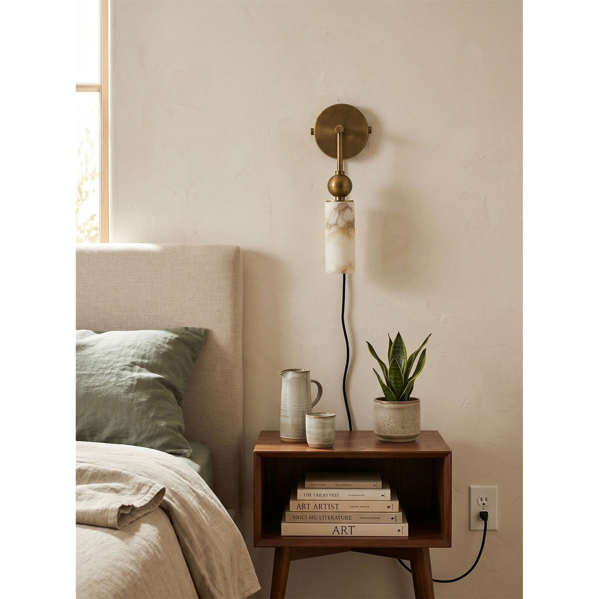 Eiraina Alabaster Wandleuchte mit Stecker