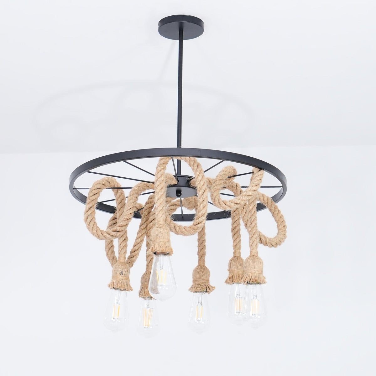 Soluaine Kronleuchter aus Hanfseil Industrial Six Head