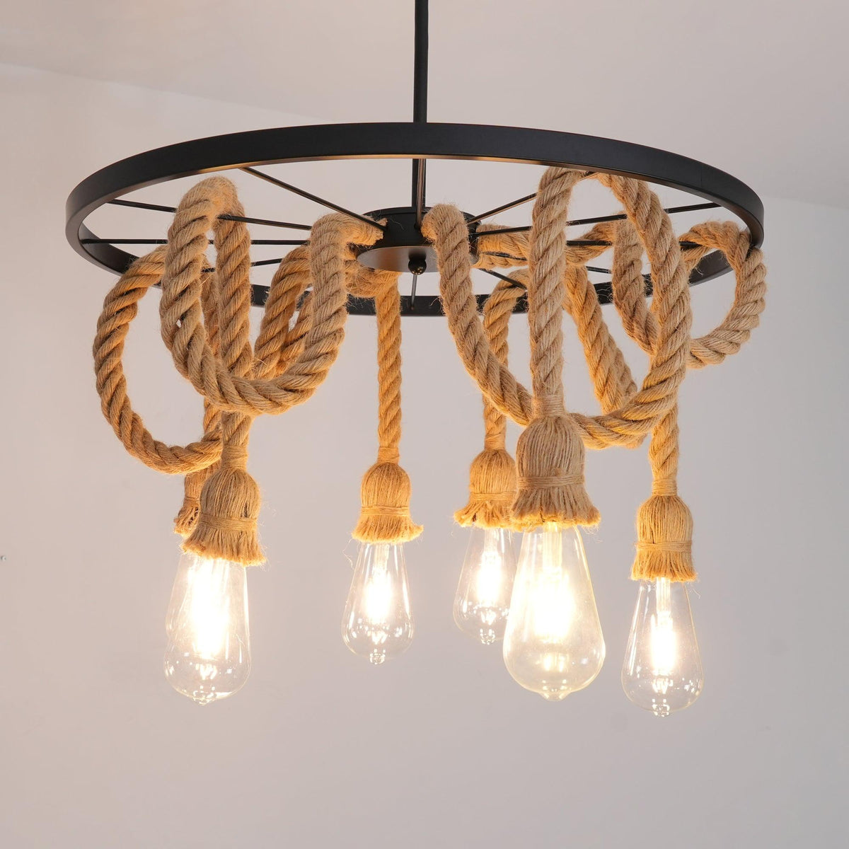Soluaine Kronleuchter aus Hanfseil Industrial Six Head