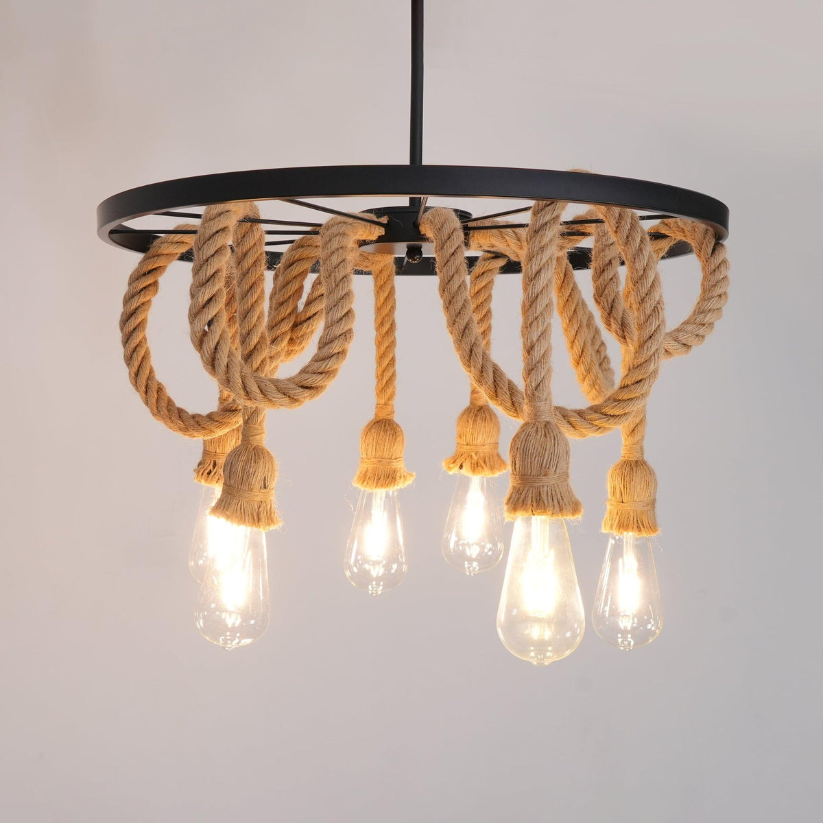 Soluaine Kronleuchter aus Hanfseil Industrial Six Head