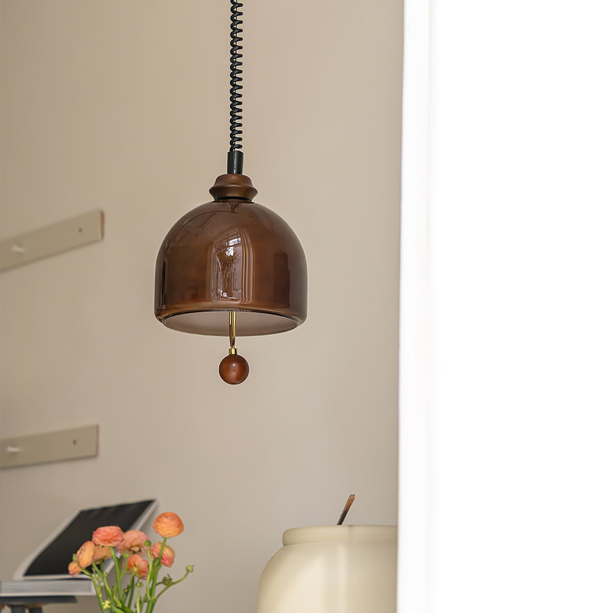 Elveise Minimalistische Pendelleuchte aus Holz in Dunkelwalnuss und Dunkelbraun