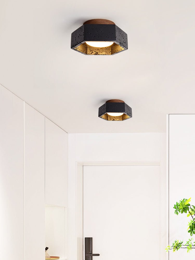 Hexara Hexagon Schwarze Travertin-Deckenleuchte
