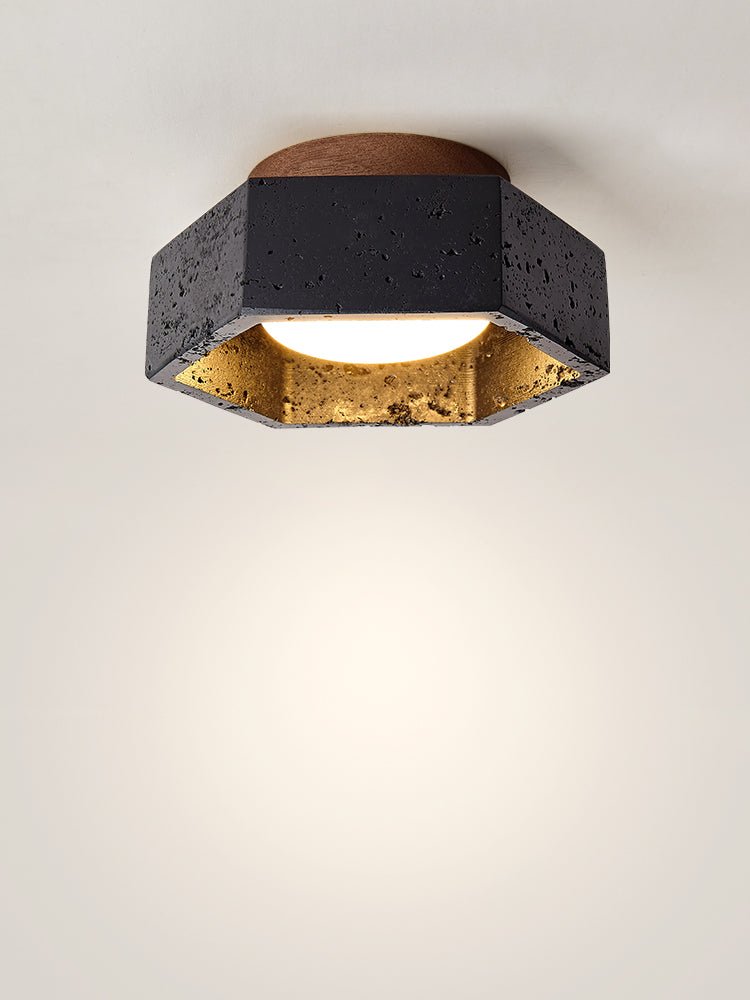 Hexara Hexagon Schwarze Travertin-Deckenleuchte