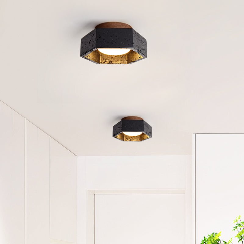 Hexara Hexagon Schwarze Travertin-Deckenleuchte