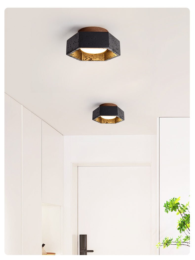 Hexara Hexagon Schwarze Travertin-Deckenleuchte