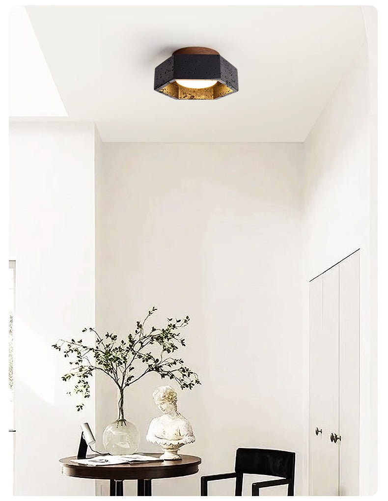Hexara Hexagon Schwarze Travertin-Deckenleuchte