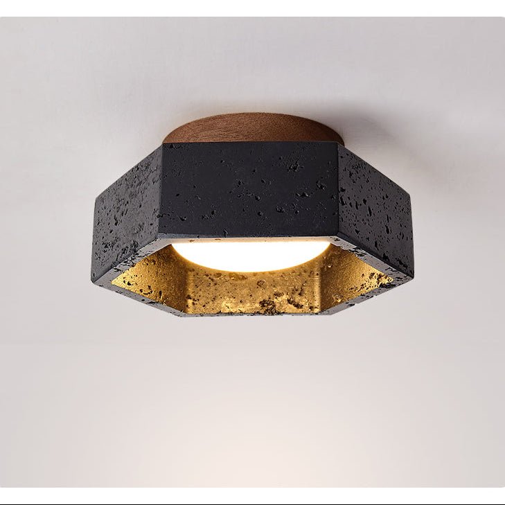 Hexara Hexagon Schwarze Travertin-Deckenleuchte