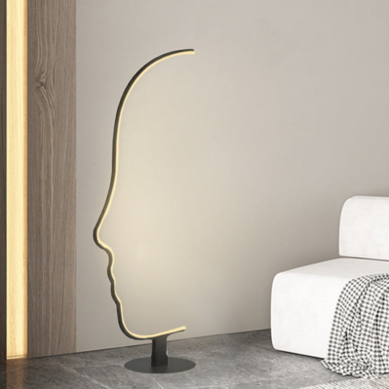 Arisha Minimalistisch   Stehlampe mit menschlichem Gesichtsprofil und Bogen Linear