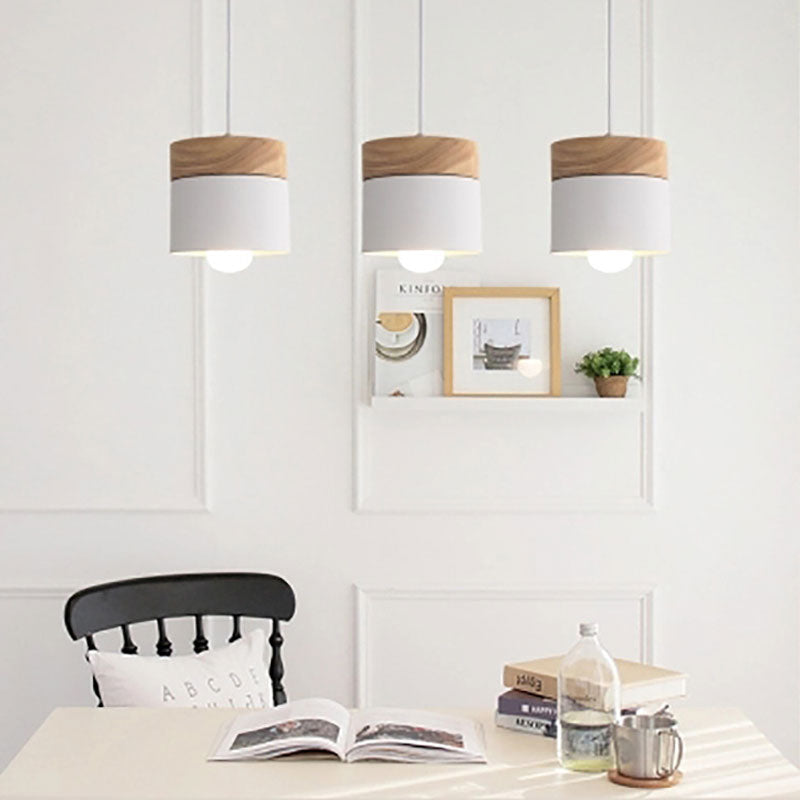 Aria Pendelleuchte Arisha Zylinder LED  Grau/Weiß/Gelb/Grün Wohnzimmer Holz