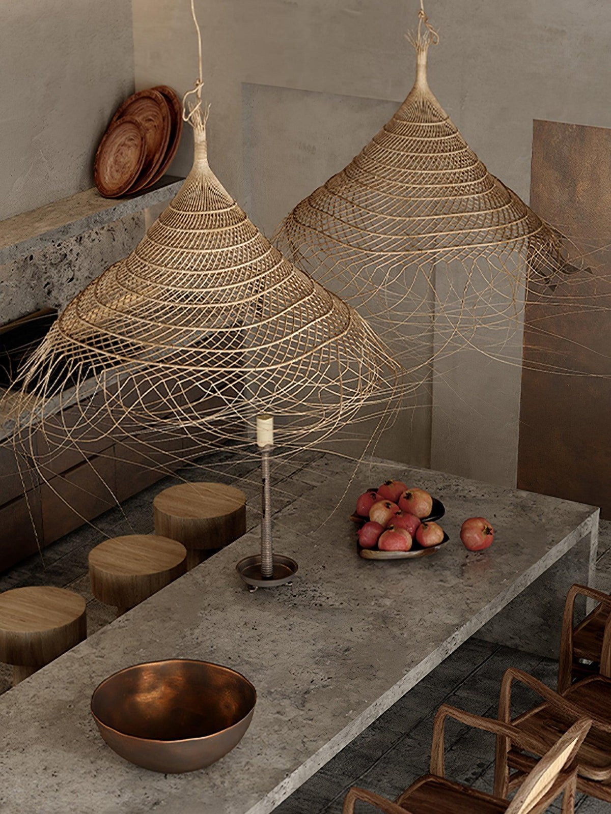 Wickora Vintage Pendelleuchte in dunklem Naturrattan &