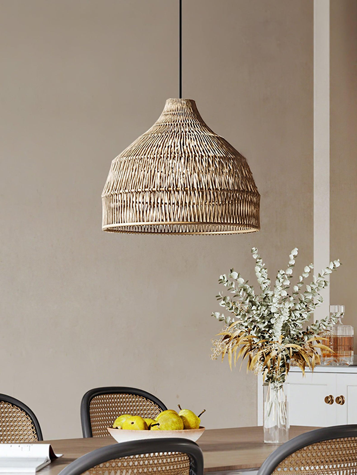 Wickora Vintage Pendelleuchte in dunklem Naturrattan &