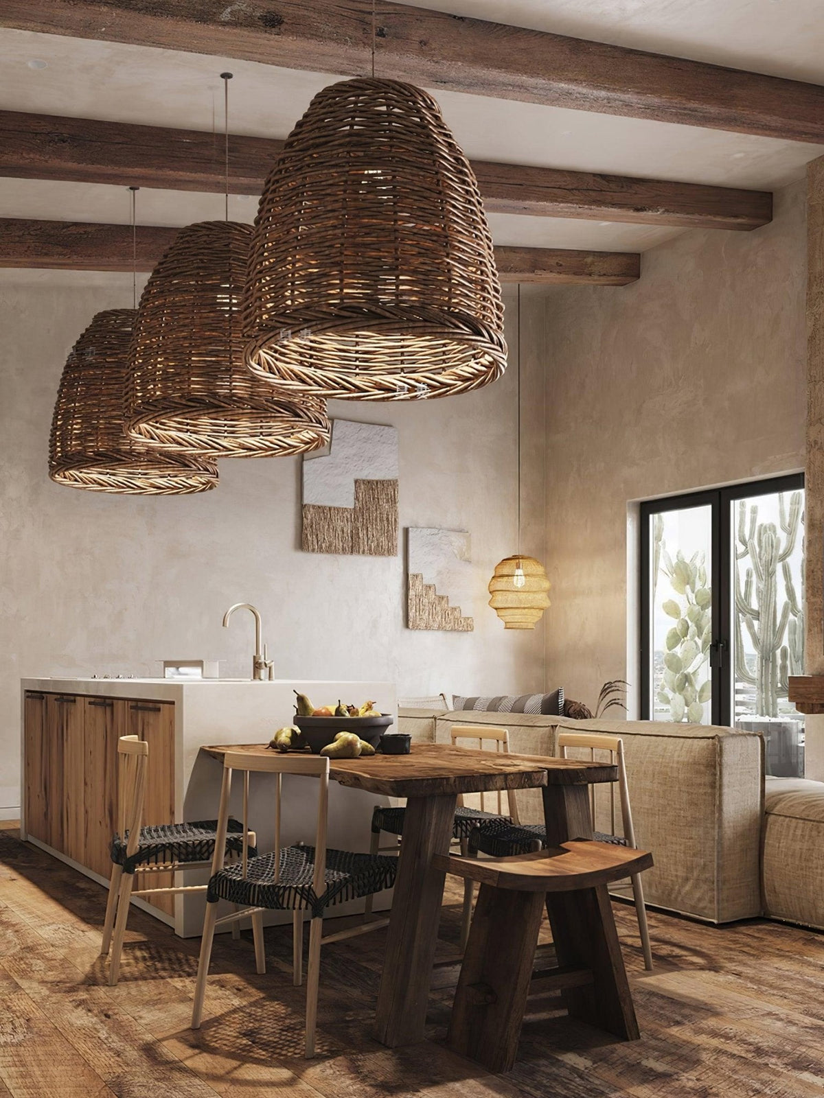 Wickora Vintage Pendelleuchte in dunklem Naturrattan &