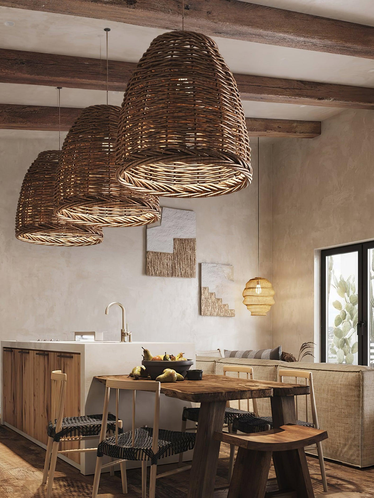 Wickora Vintage Pendelleuchte in dunklem Naturrattan &