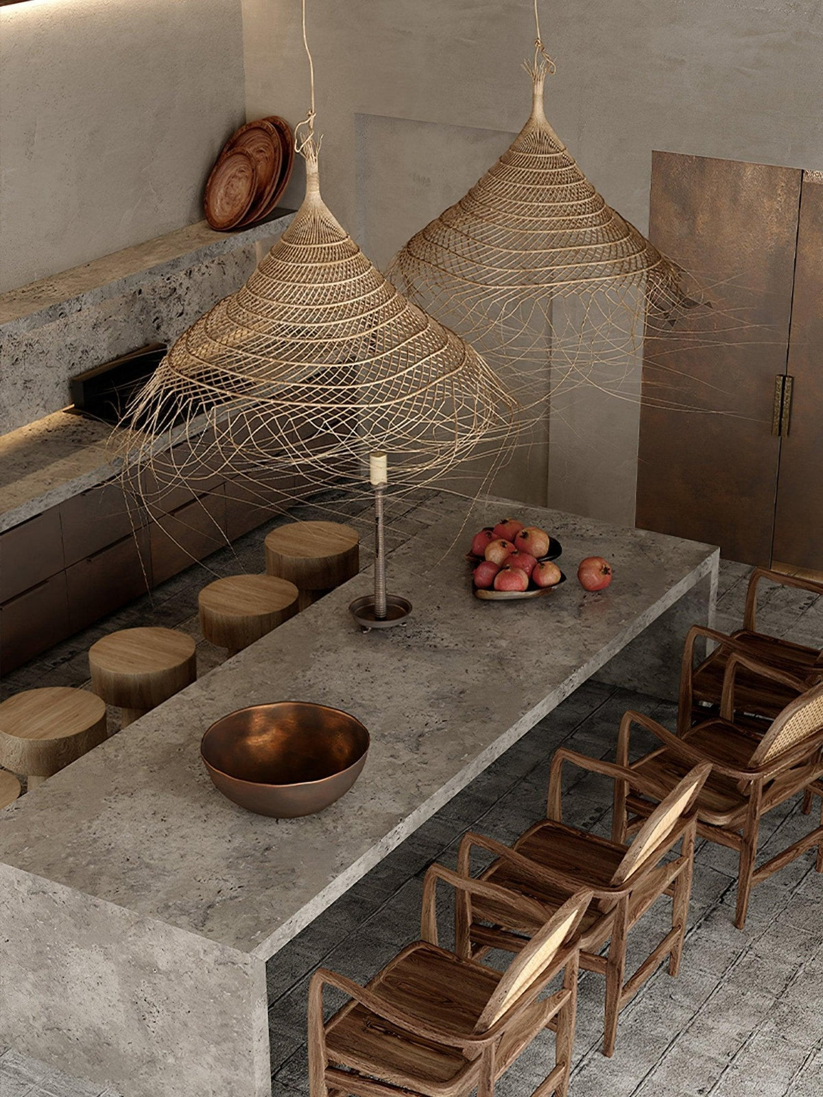 Wickora Vintage Pendelleuchte in dunklem Naturrattan &