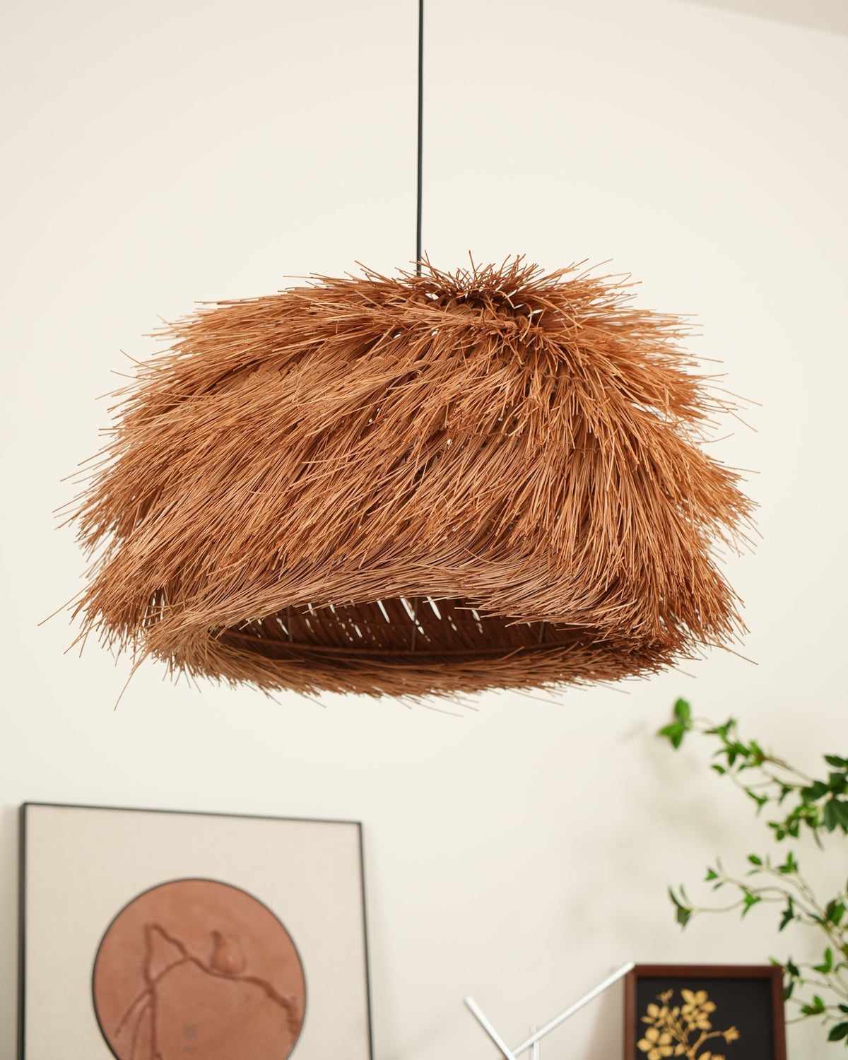 Wickora Vintage Pendelleuchte in dunklem Naturrattan &