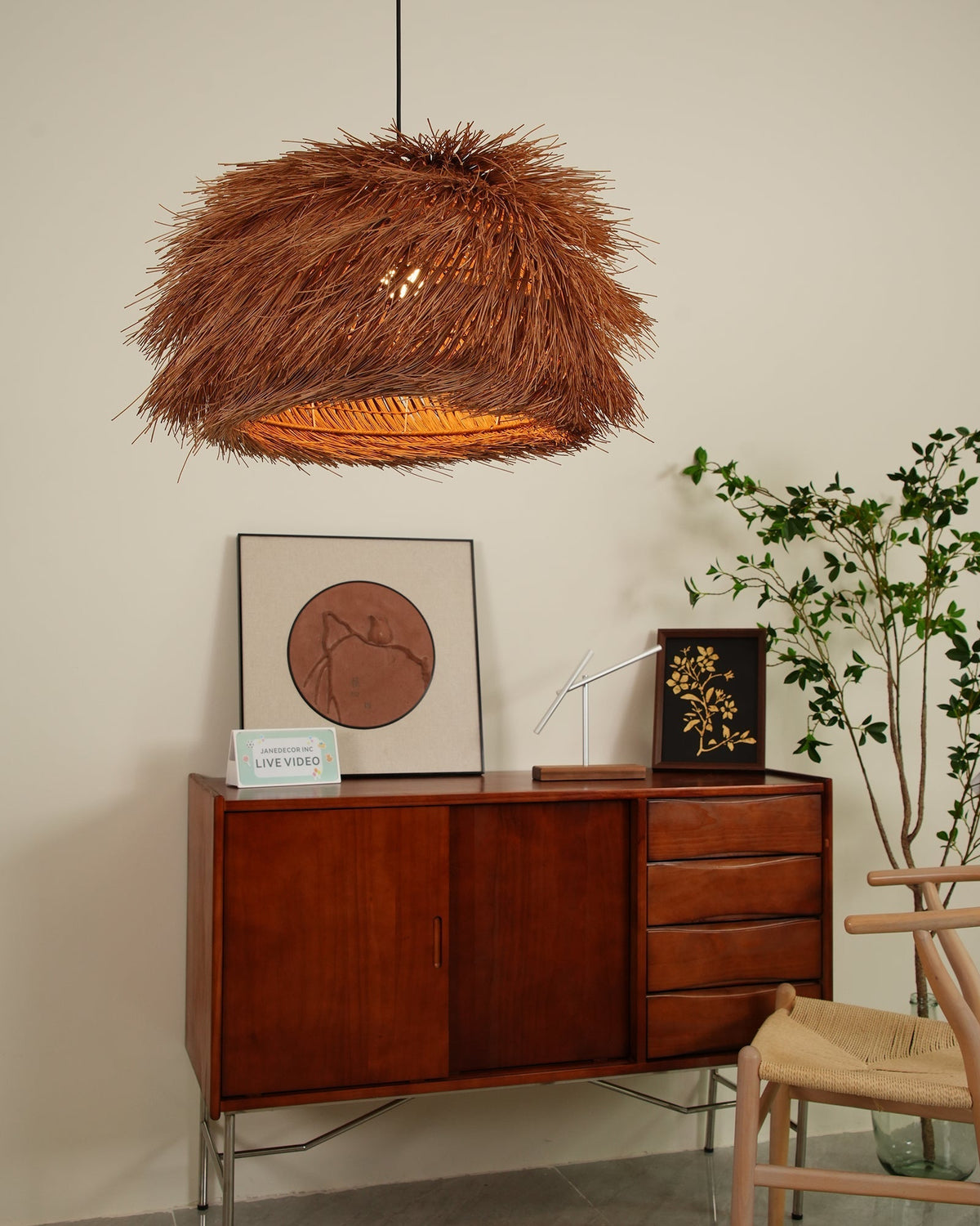 Wickora Vintage Pendelleuchte in dunklem Naturrattan &