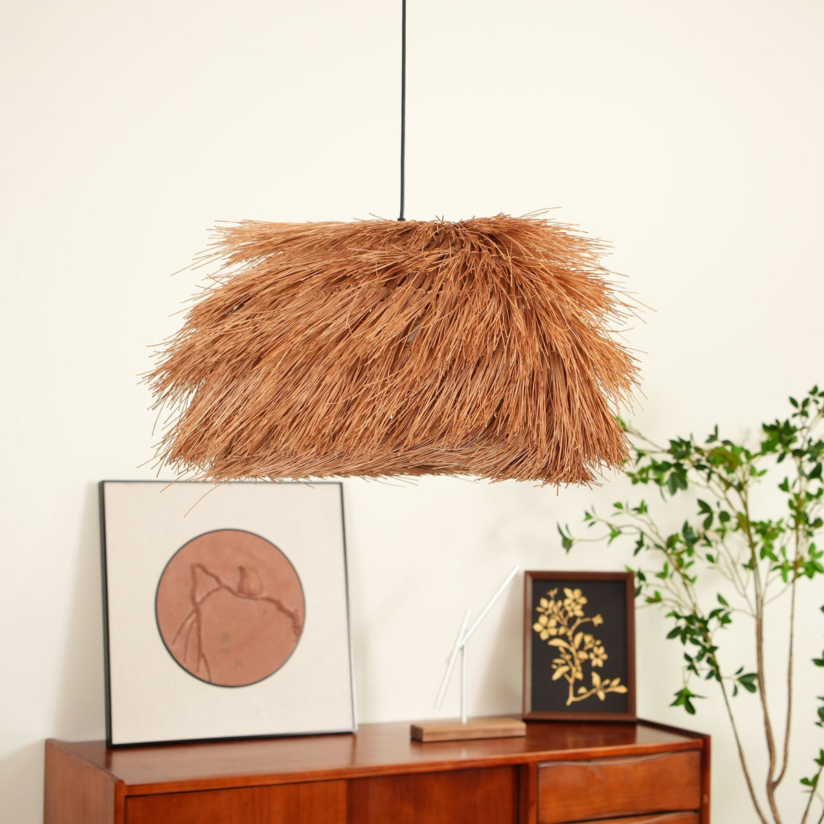 Wickora Vintage Pendelleuchte in dunklem Naturrattan &