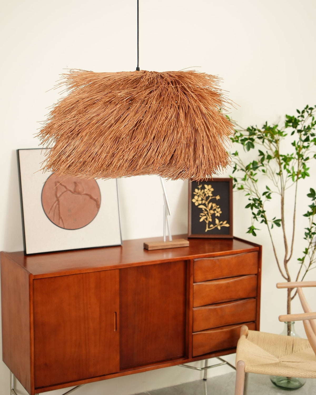 Wickora Vintage Pendelleuchte in dunklem Naturrattan &