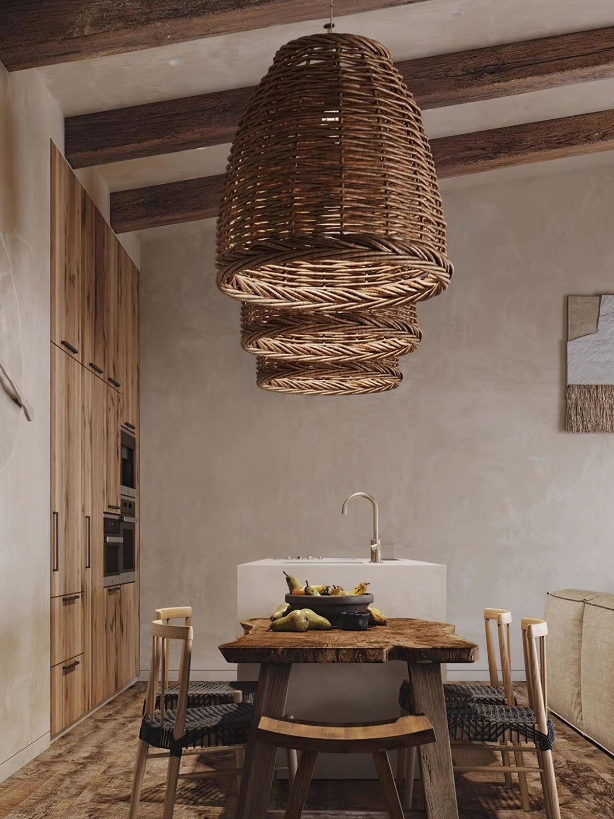 Wickora Vintage Pendelleuchte in dunklem Naturrattan &