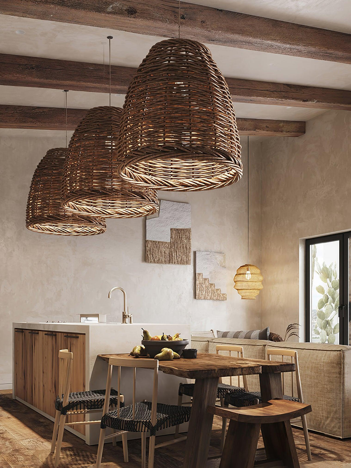 Wickora Vintage Pendelleuchte in dunklem Naturrattan &