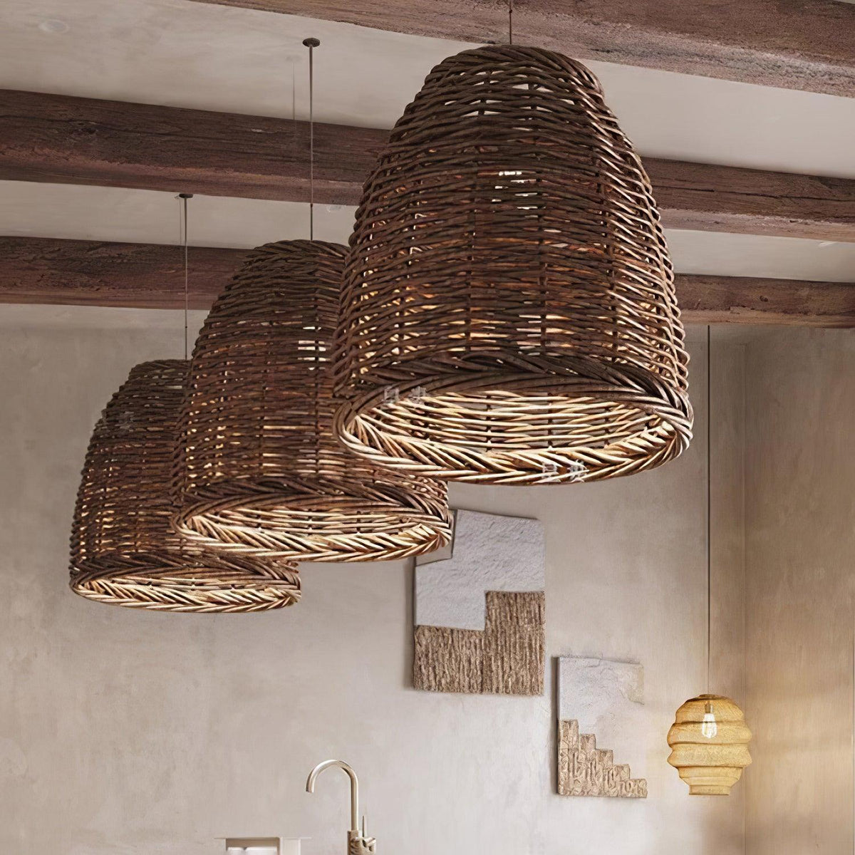 Wickora Vintage Pendelleuchte in dunklem Naturrattan &