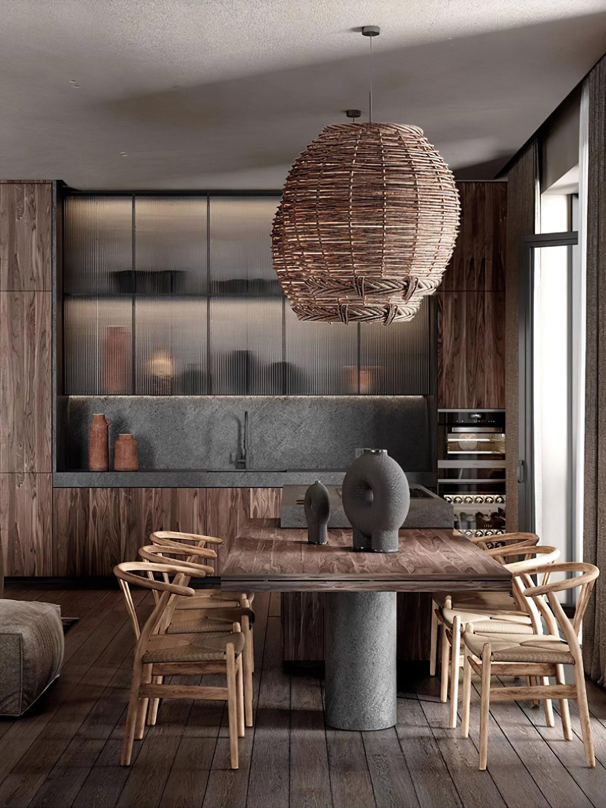 Wickora Vintage Pendelleuchte in dunklem Naturrattan &