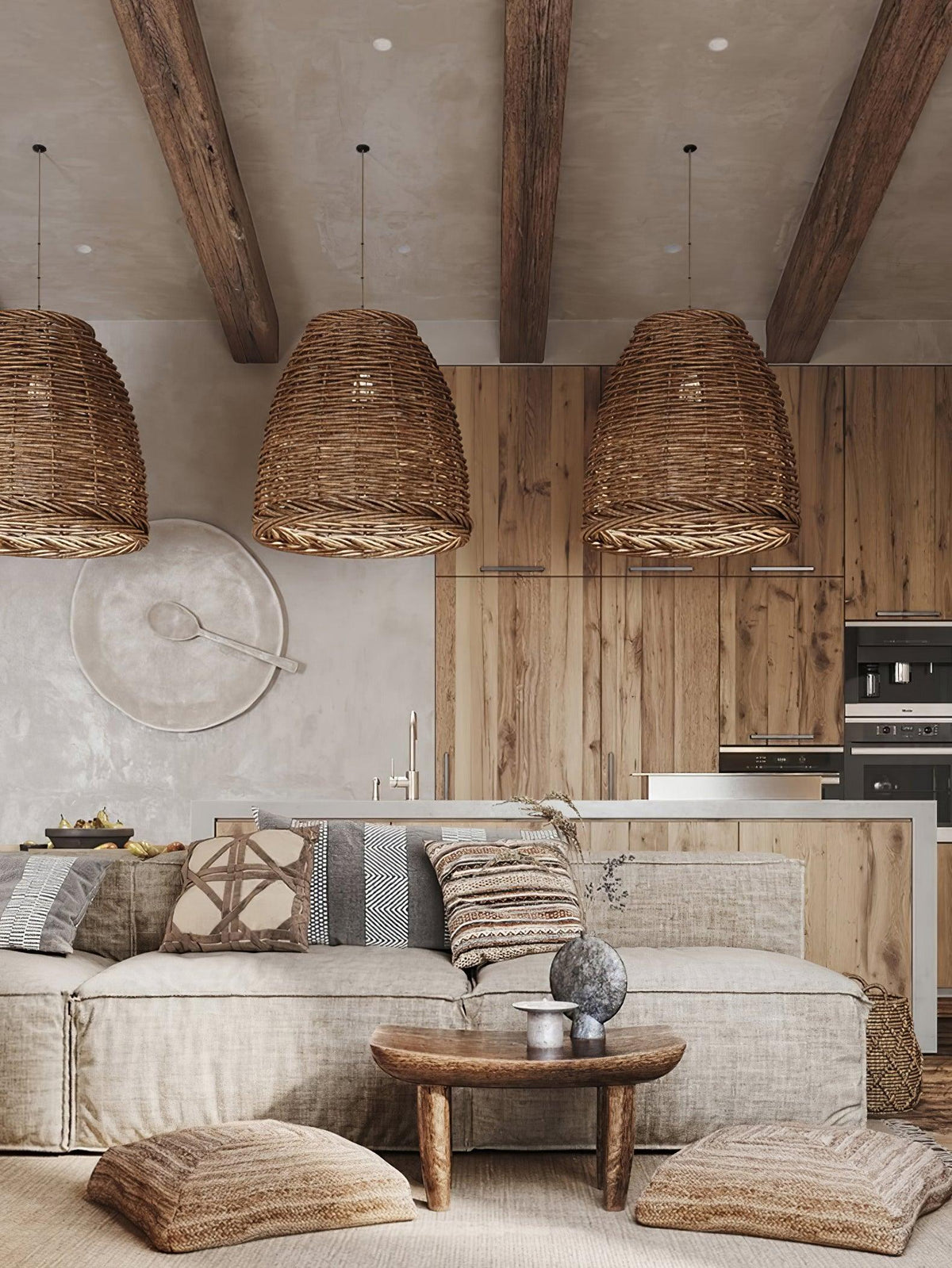 Wickora Vintage Pendelleuchte in dunklem Naturrattan &